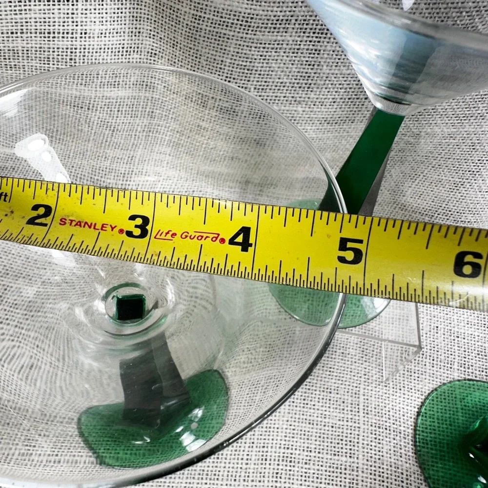 Bombay Emerald Green Twisted Pyramid Stem Martini Glasses Set of 3 Vintage